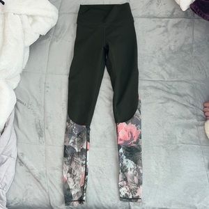 Fabletics Army Green and Floral mesh leggings
